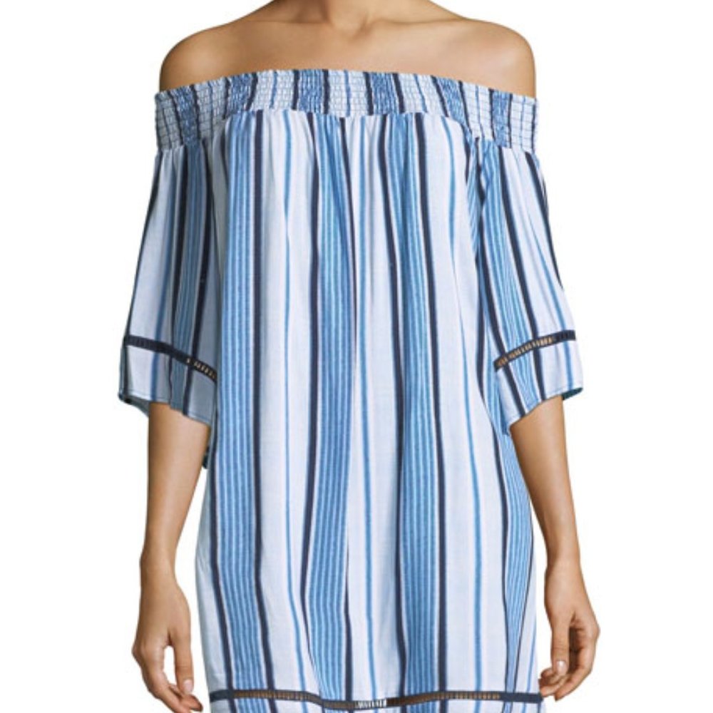 Love, Fire Off-The-Shoulder Striped Dress